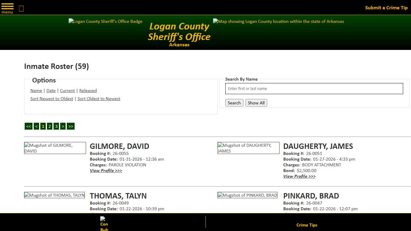 Inmate Roster - Current Inmates Booking Date Descending - Logan County Sheriff's Office, Arkansas